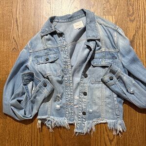 Casual Light Blue Distressed Denim Jacket